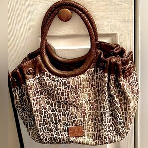 Relic Brand Safari Leopard Giraffe Animal Print Canvas Satchel Purse Hand Bag